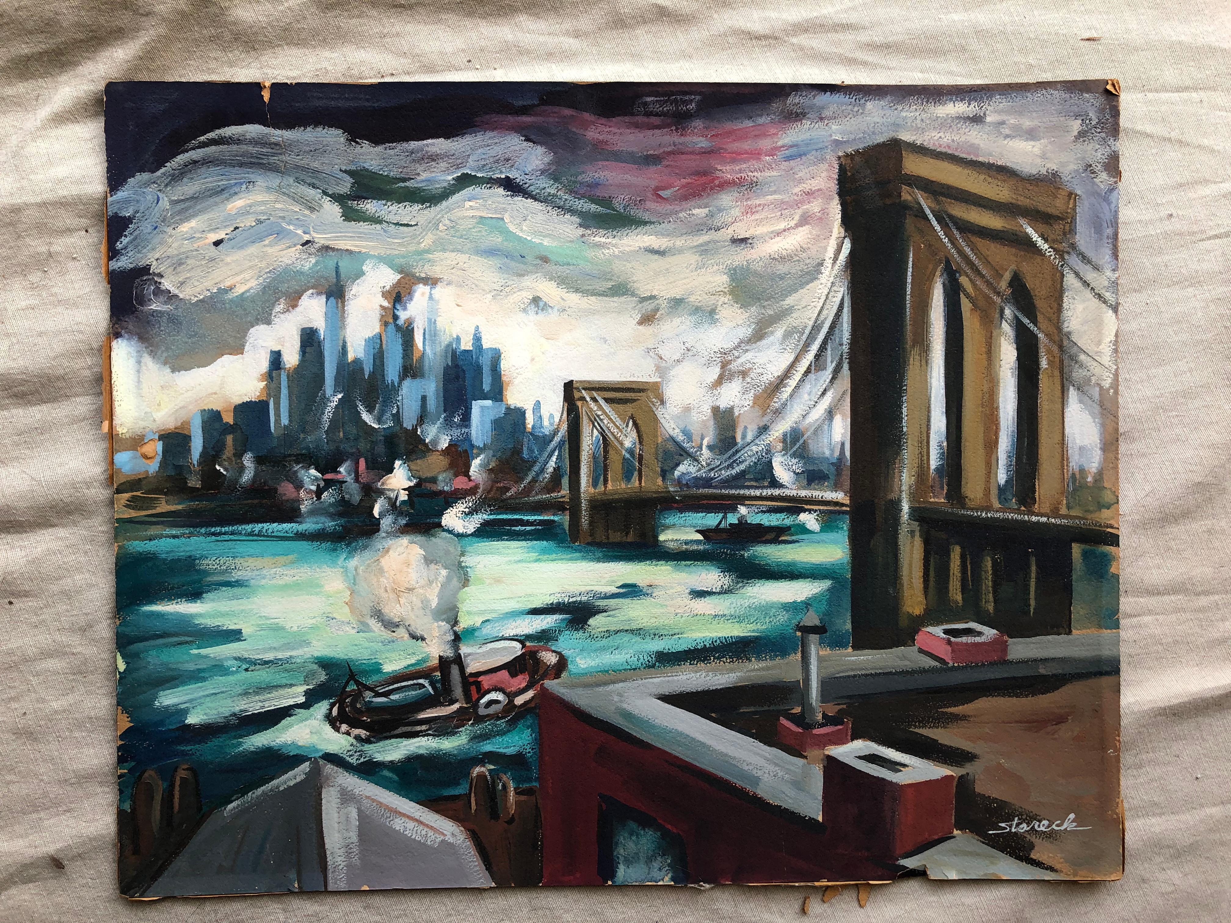 Edgar Stareck Brooklyn Bridge - Painting by Unknown