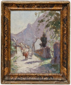 Edmond Quinton (1892-1969) - Öl aus dem frühen 20. Jahrhundert, Rinder auf einem Bergpfad