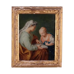 Education of The Virgin 18th Century. Painting under glass