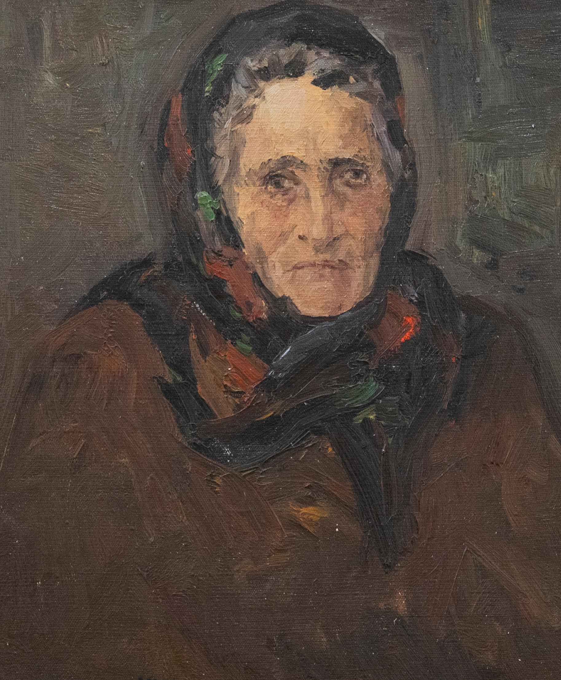 Edvard Sasun (b.1955) - Armenian School 20th Century Oil, Woman in a Headscarf - Painting by Unknown