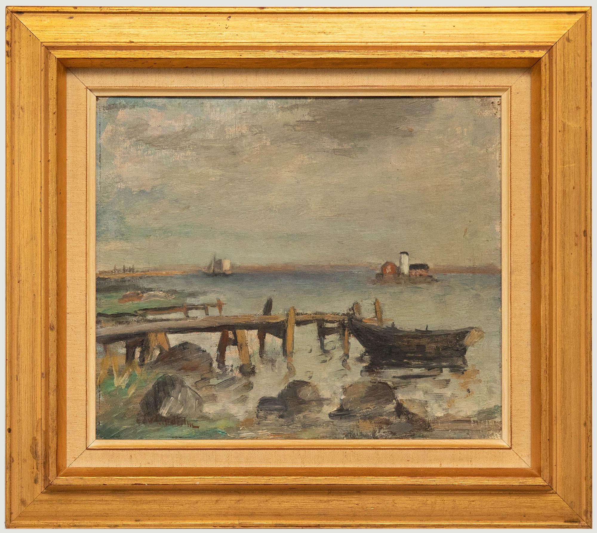 Edvin Lindhom Houge - Öl aus dem frühen 20. Jahrhundert, The Little Wooden Jetty