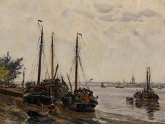 Edward de Looz-Block - Óleo de finales del siglo XIX, Barcazas Leeboard