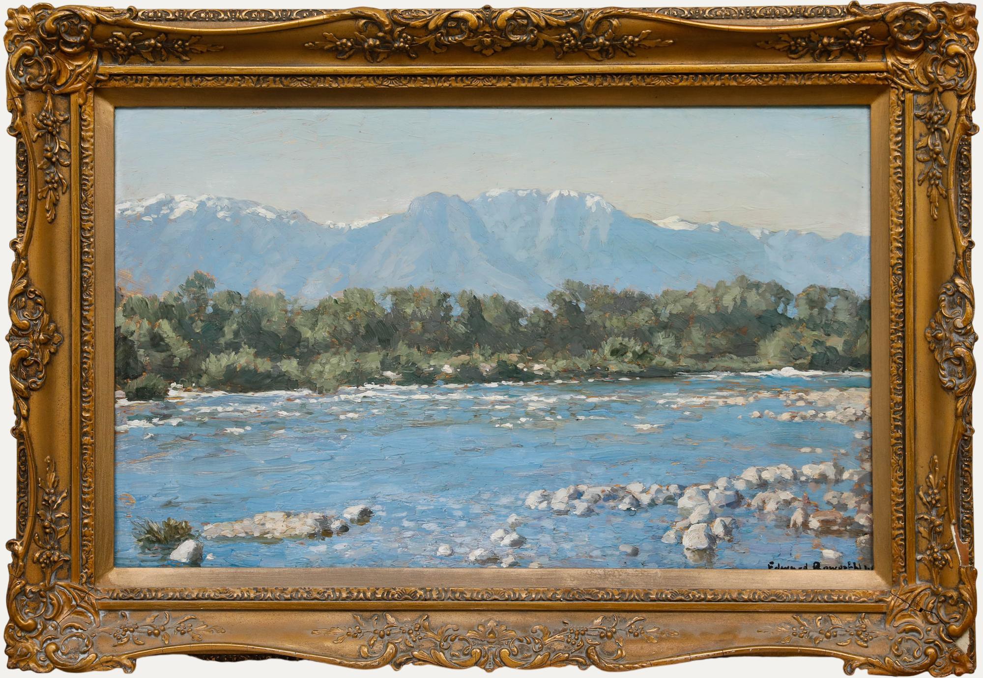 Edward Roworth (1880-1964) - 1949 Óleo, Nieve en las montañas del río Hex