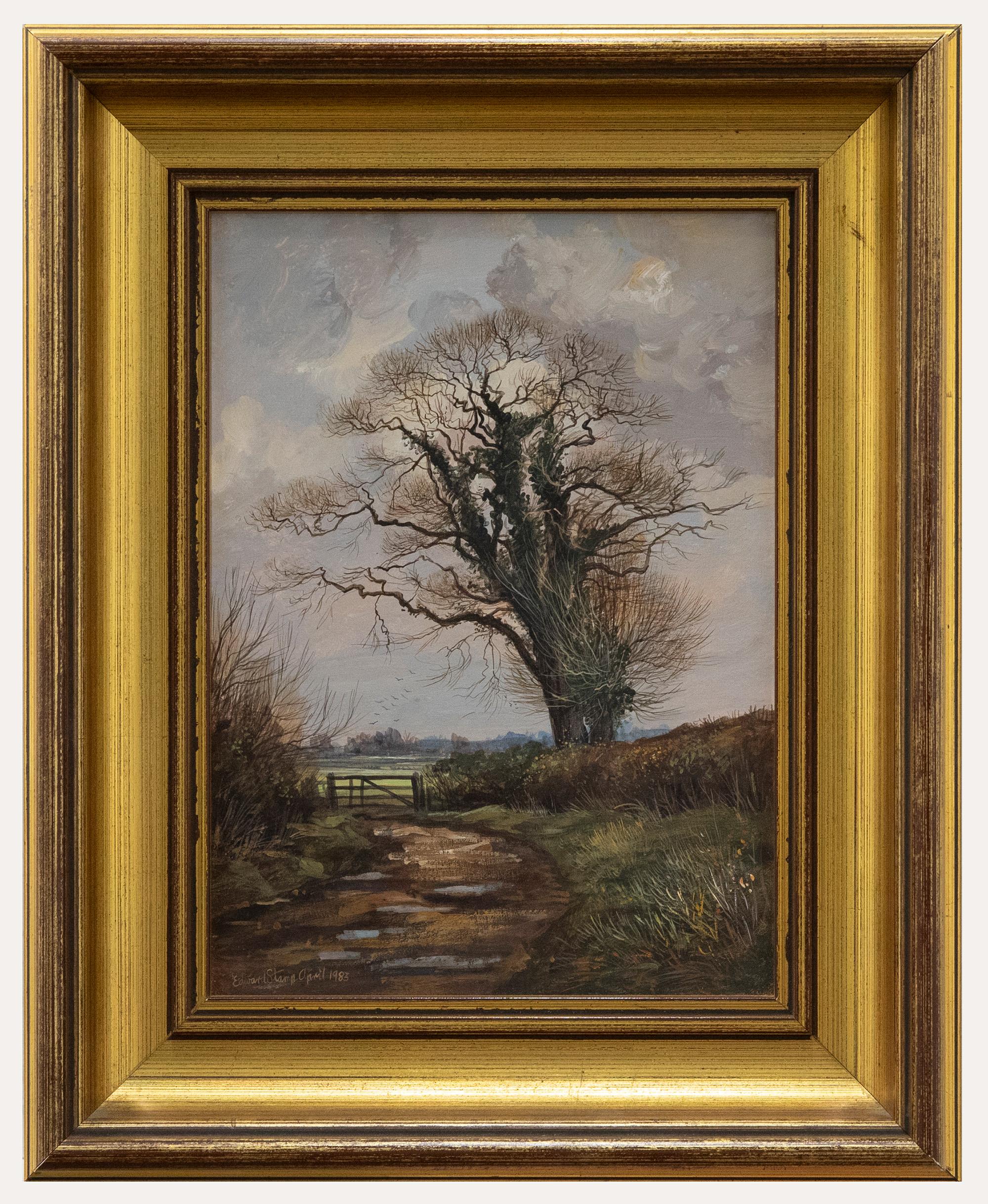 Landscape Painting di Unknown - Edward Stamp (nato nel 1939) - Acrilico del XX secolo incorniciato, Un vicolo vicino a Winslow