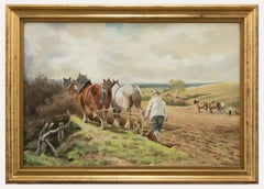 Edward Wilson - Framed 20th Century Oil, Ploughing in Surrey