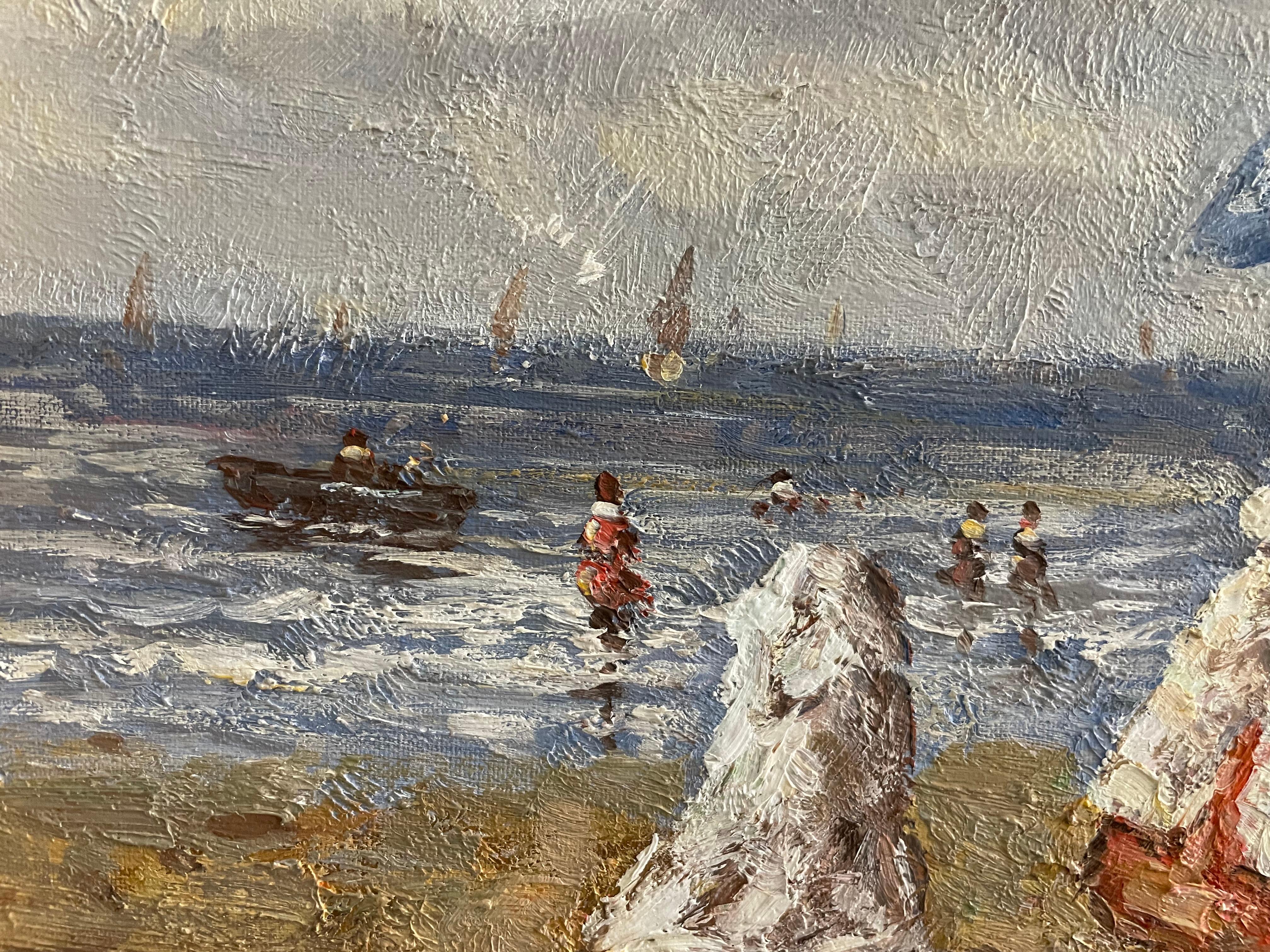 Edwardianische Strandszene, britische/französische Ölgemälde auf Leinwand, frühes 20. Jahrhundert 6
