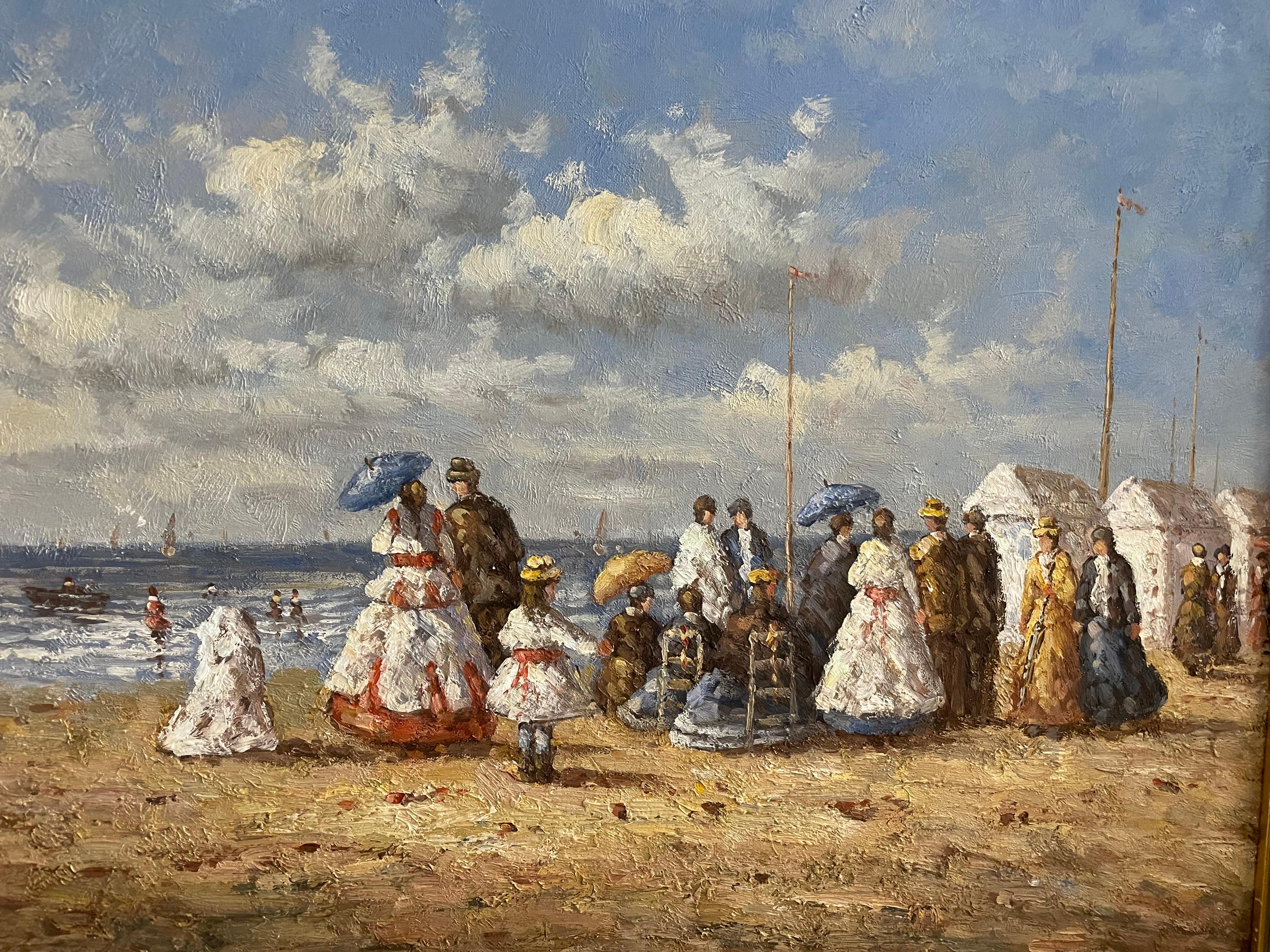 Edwardianische Strandszene, britische/französische Ölgemälde auf Leinwand, frühes 20. Jahrhundert 10