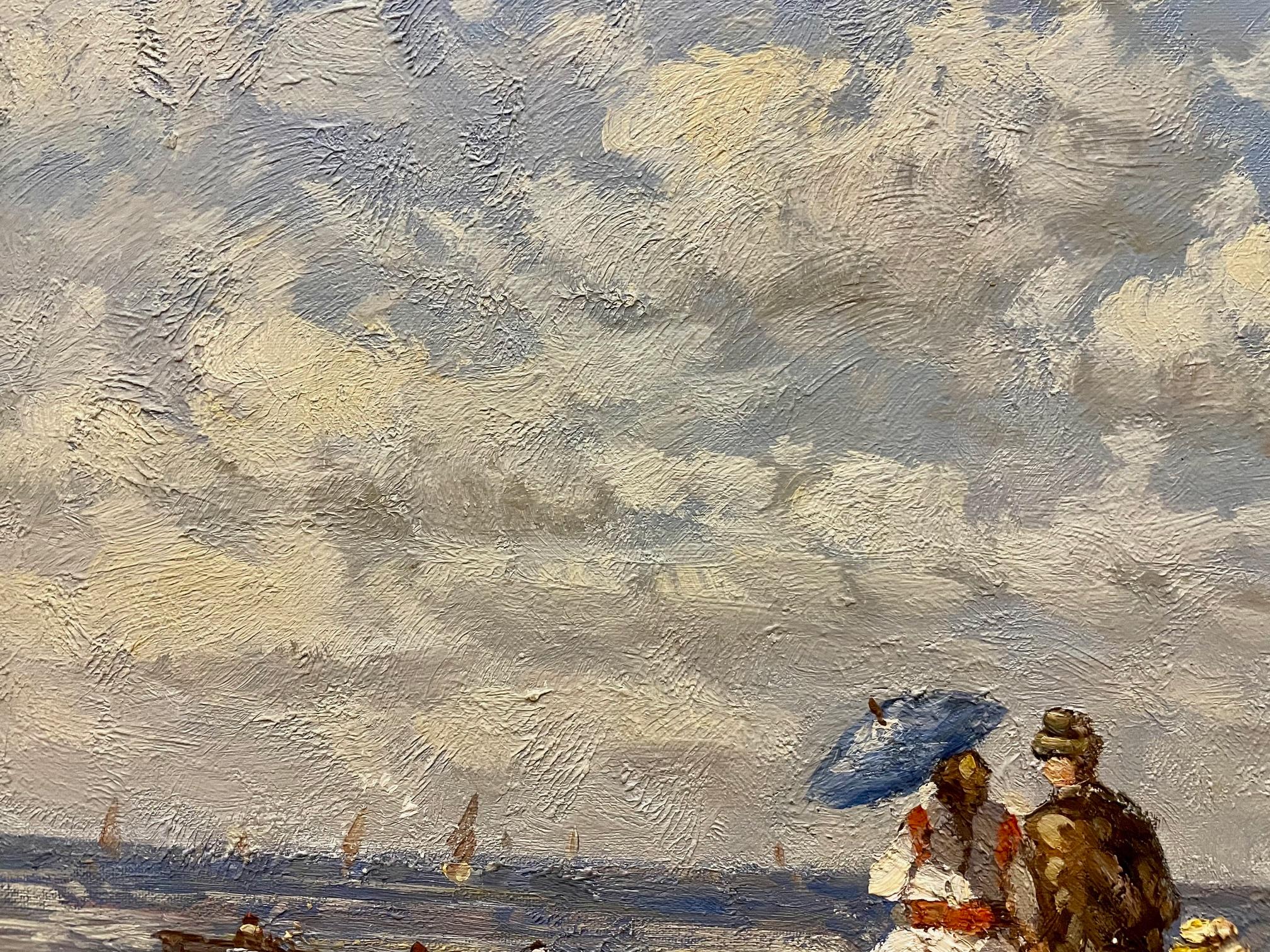 Edwardian Beach Scene, British 20th century oil on canvas For Sale 2