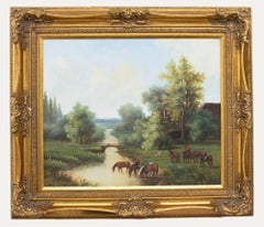 Edwards - Ölgemälde, „The Horses Watering The Horses“, frühes 20. Jahrhundert