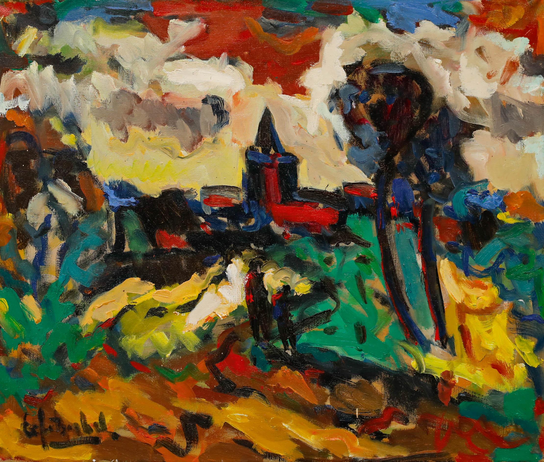 Eef van Brakel (1930-2014) - Ölgemälde, Kirchenlandschaft des 20. Jahrhunderts – Painting von Unknown