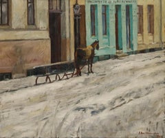 Einar Kullander (1893-1946) - Swedish School 1924 Oil, A Horse-Drawn Sleigh