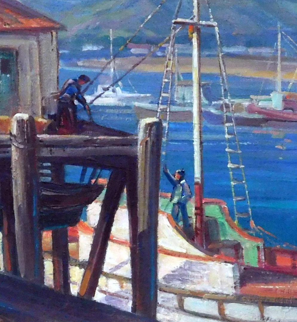 Einar Petersen Monterrey Harbor Oil on Canvas, Circa 1930's - Painting by Unknown