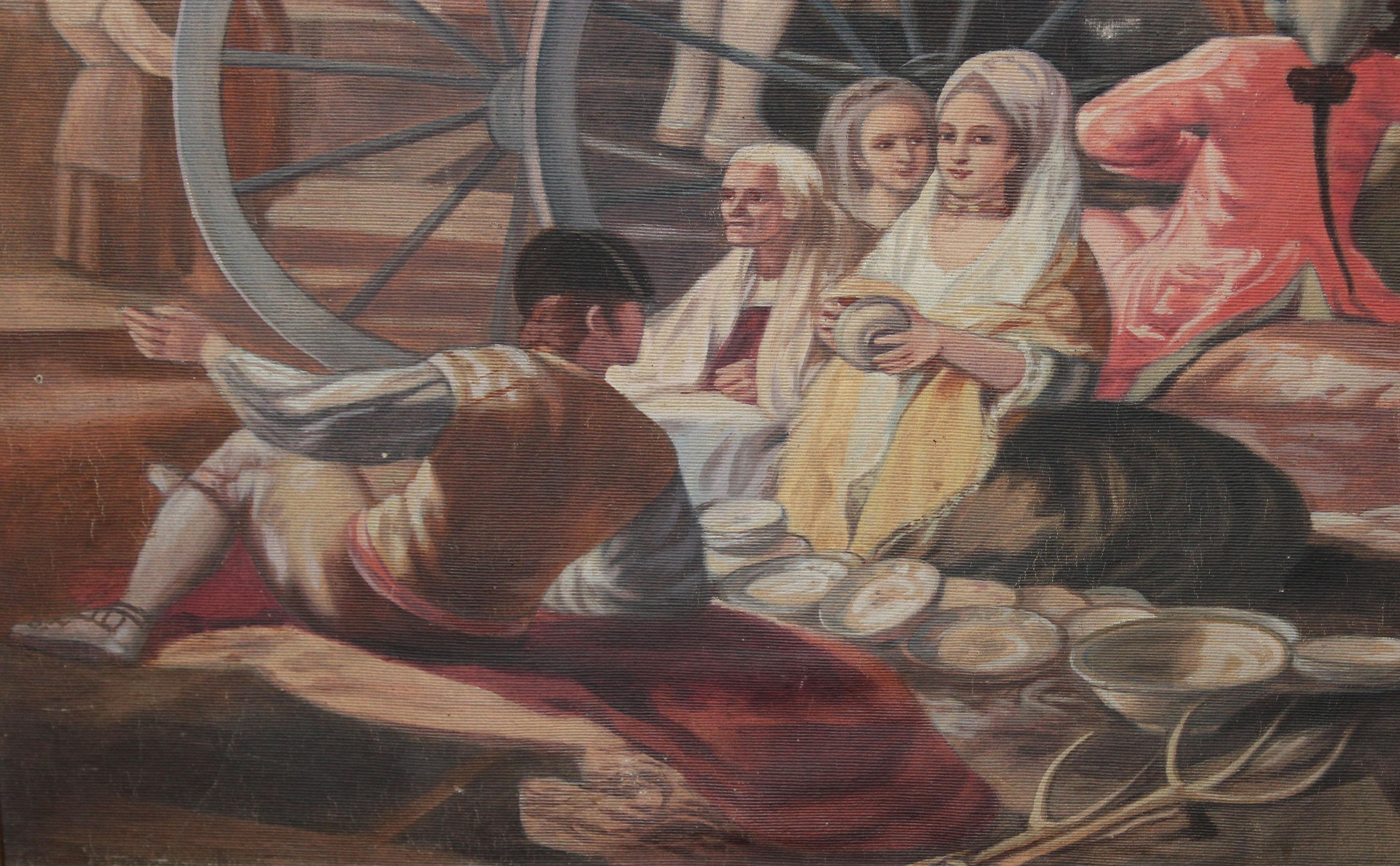 El cacharrero (Según Francisco de Goya) - Tapiz pintado a mano - Brown Figurative Painting by Unknown