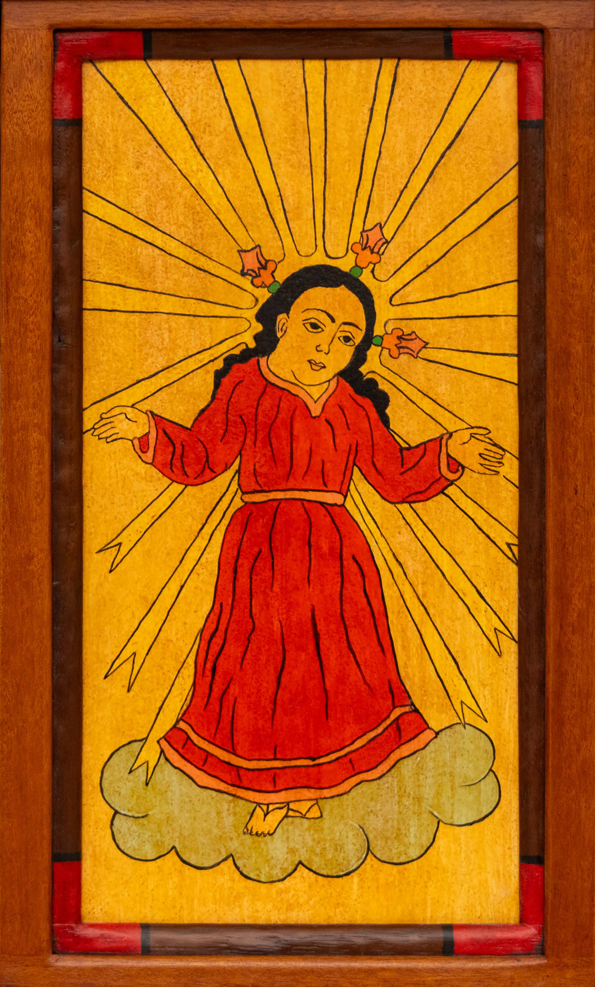 Unknown Figurative Painting – "El Niño" Retablo - Zeitgenössische spanische Kolonialmalerei im Stil von New Mexico