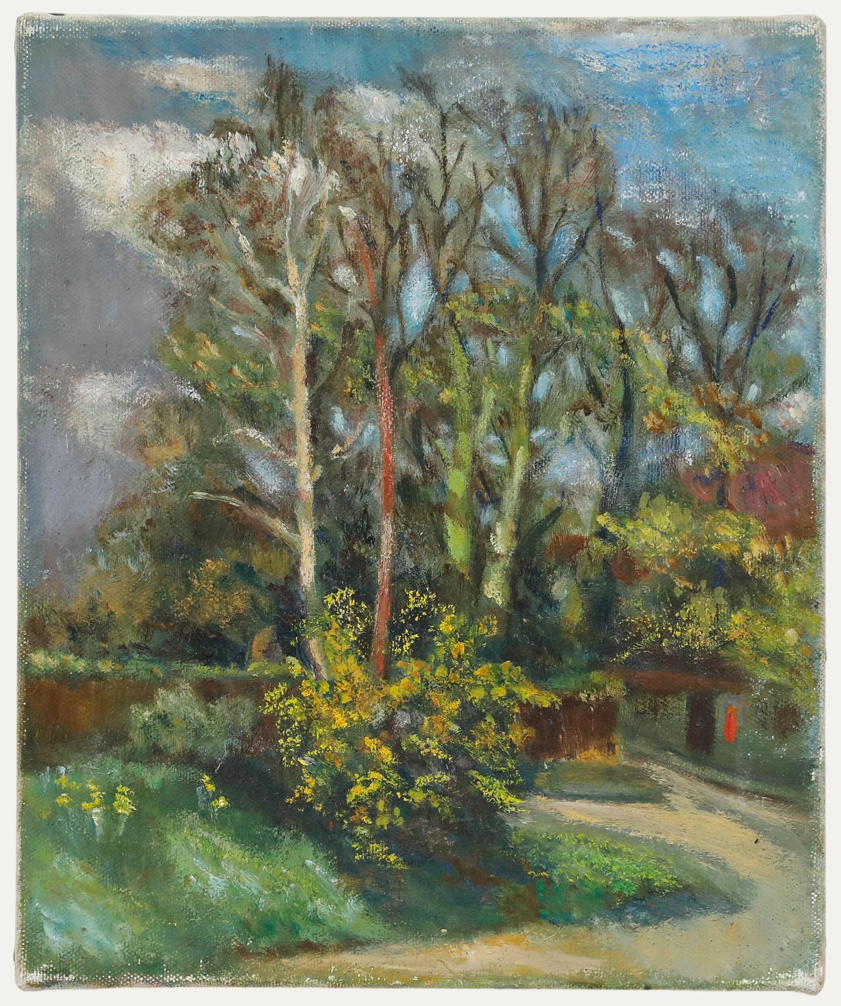 Unknown Landscape Painting – Elaine Blamey - 20. Jahrhundert Öl, Herbstzeit