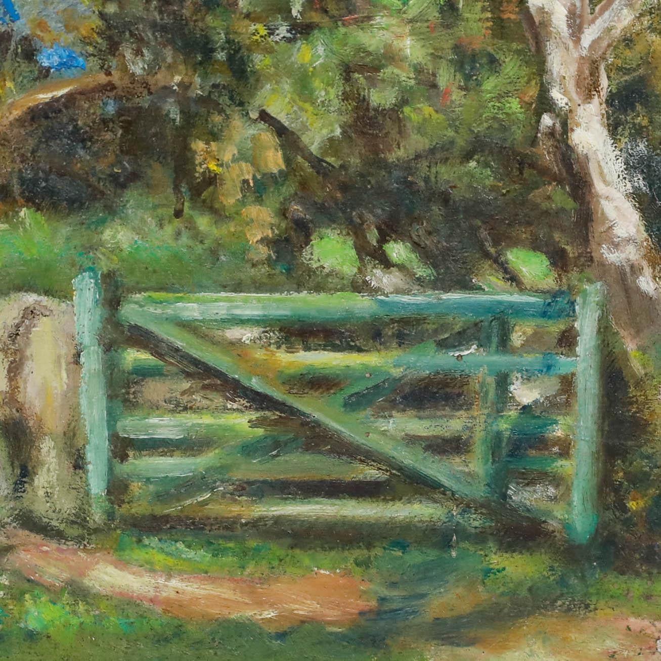Una meravigliosa opera d'arte impressionista dell'artista Elaine Blamey (ex Elaine Lewis), che raffigura un giardino caratteristico. Non firmato, ma una parte della ricevuta originale rimane attaccata al verso del biglietto. Acquistato insieme a un