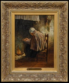 Elchanon Leonardus Verveer (1826-1900) - Dutch School Oil, By the Fire