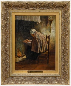Elchanon Leonardus Verveer (1826-1900) - Dutch School Oil, By the Fire