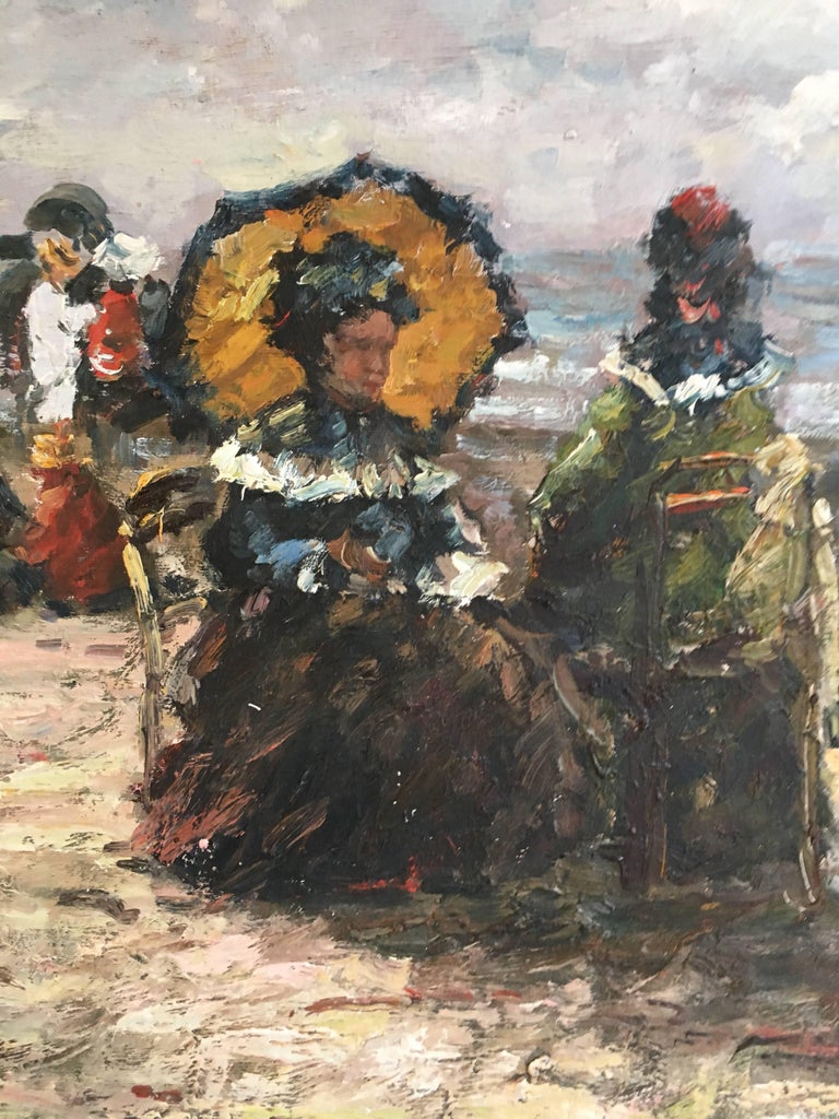 Unknown - Elegant Seaside Scene, Impressionist Oil Painting at 1stDibs