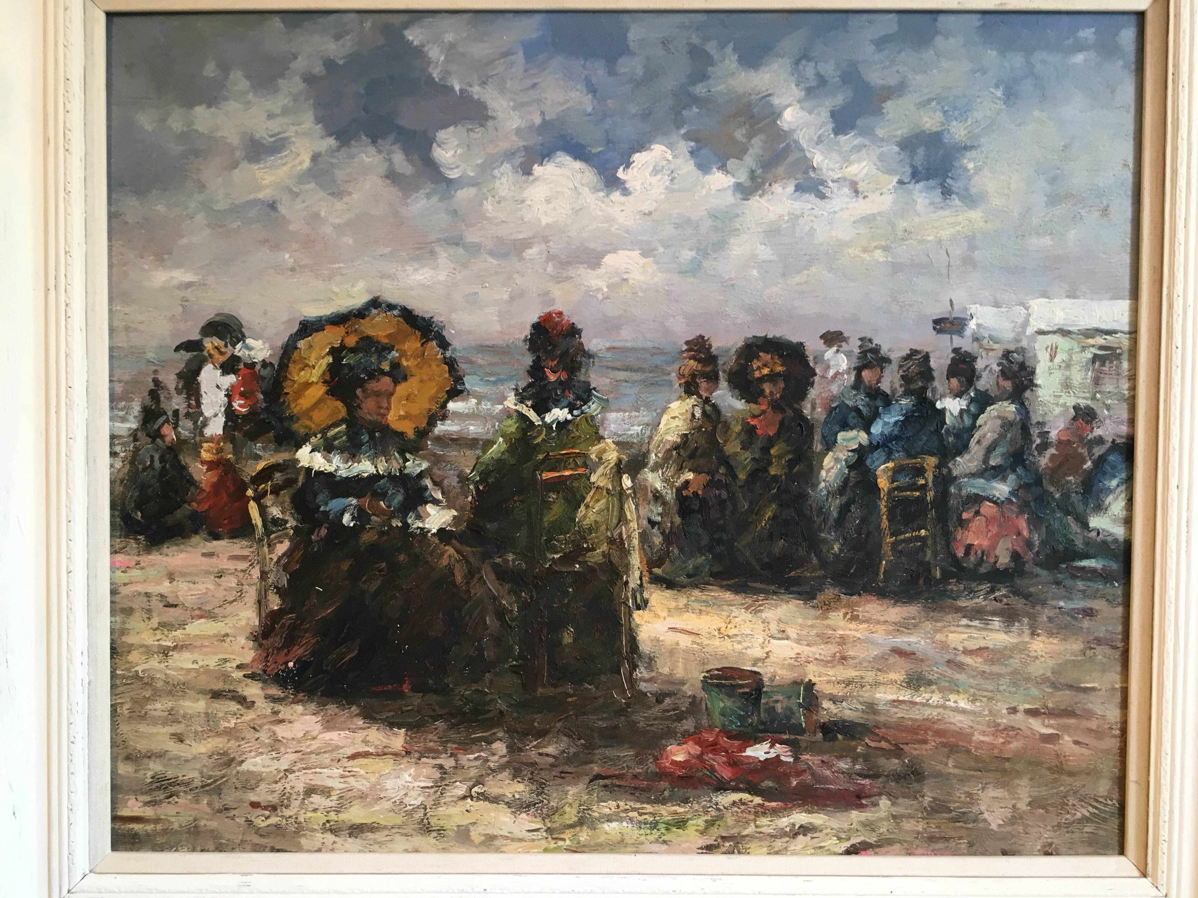 Elegant Seaside Scene, Impressionist Oil Painting 1