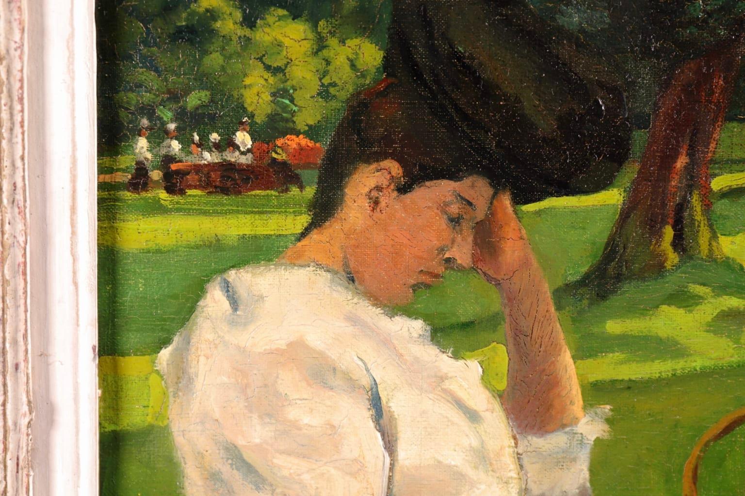 Elegante au Parc – Französische impressionistische Schule des Impressionismus, Figur in Landschaft  6