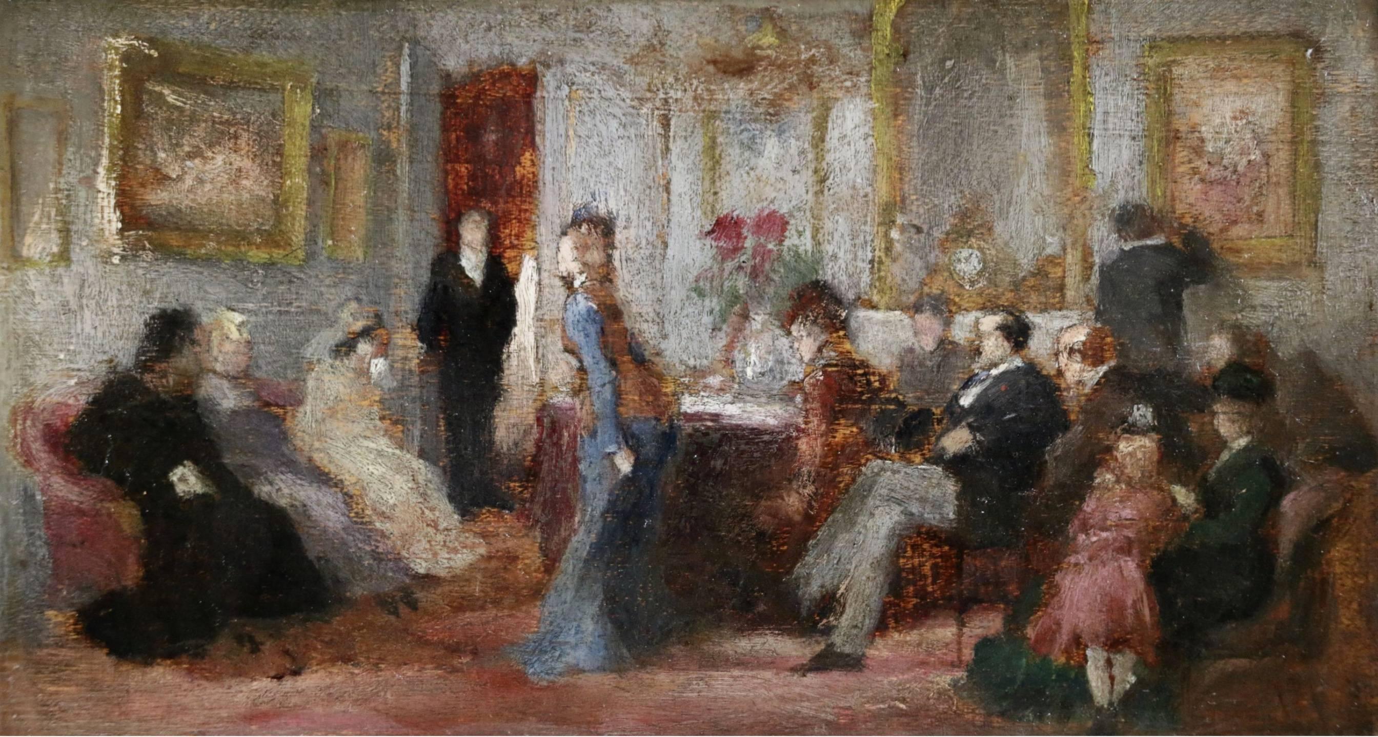 Unknown Figurative Painting - Elegantes in a Salon