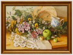 Elena Petrova - Russian School 20th Century Oil, Apples with Wild Flowers