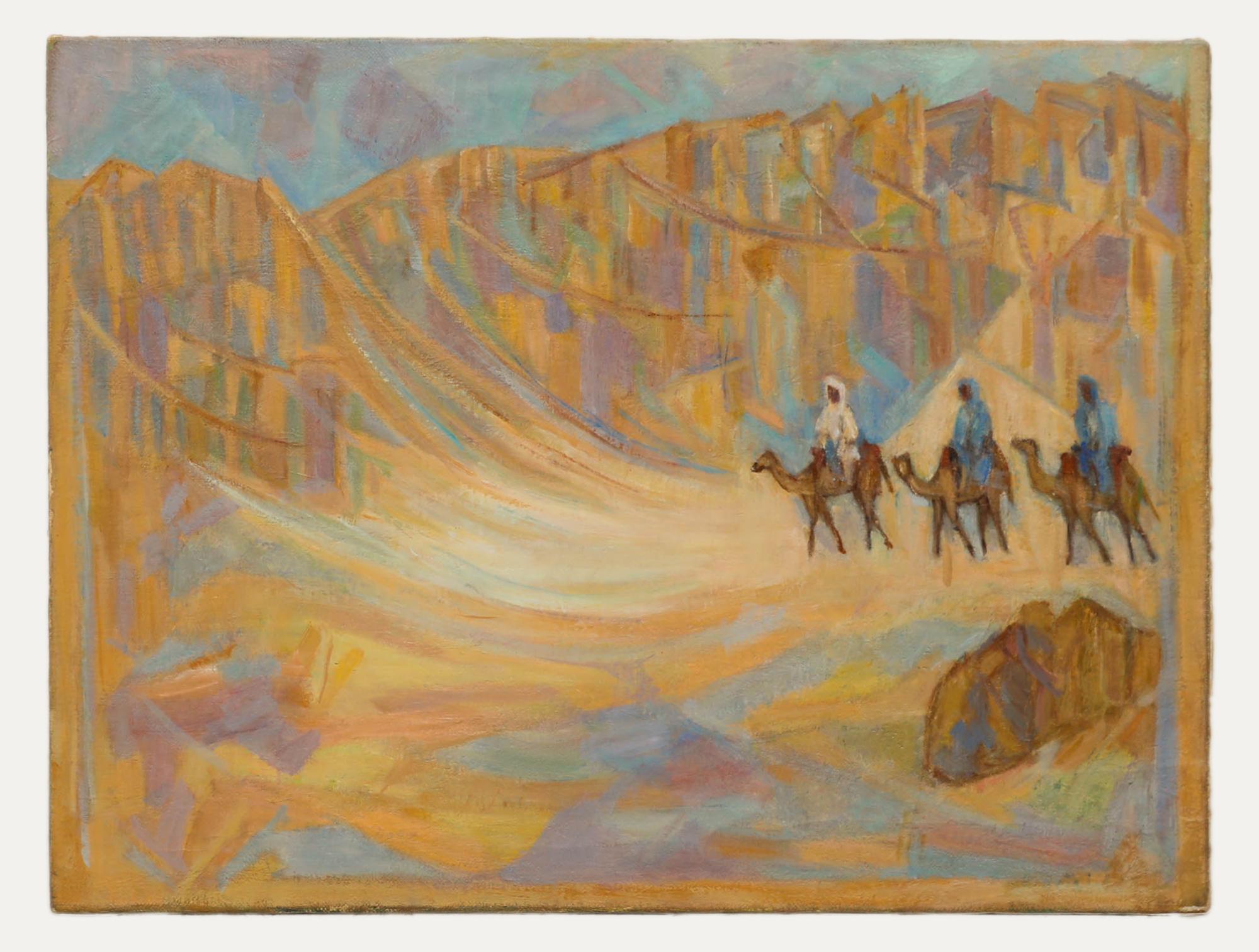 Eleonore Reinhold (1905-1984) - Ölgemälde, Marokkanische Landschaft, Kamelzug, 20. Jahrhundert – Painting von Unknown