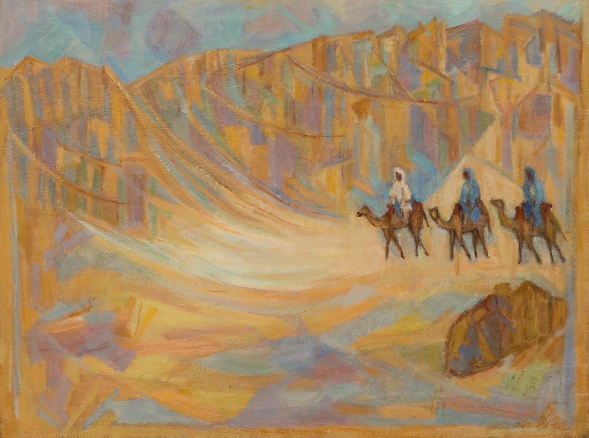 Eleonore Reinhold (1905-1984) - 20e siècle, huile, paysage marocain, train de camel