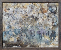 Elephants in Abstracted Landscape by Mystery Artist