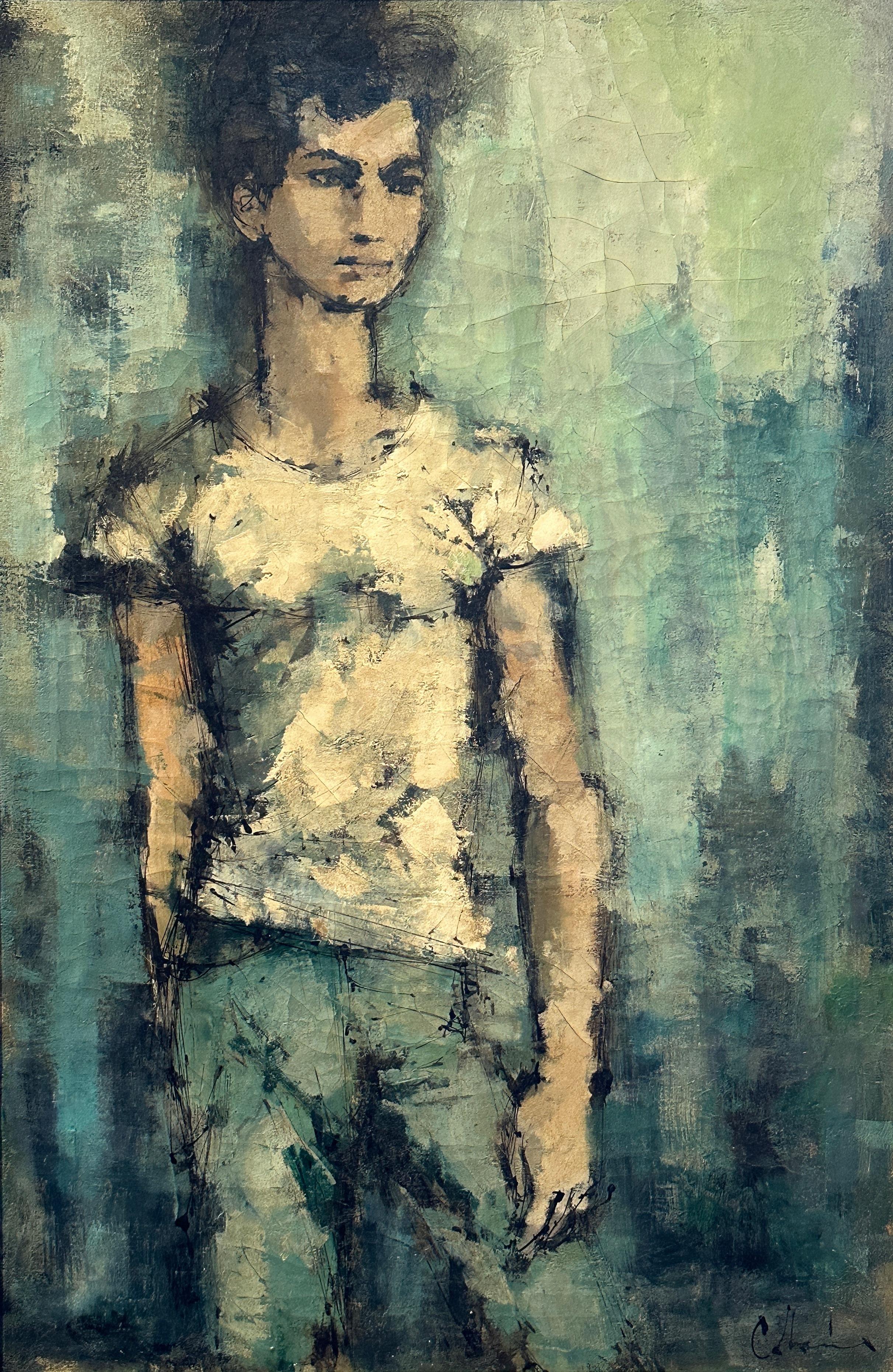 Signiertes Ölgemälde auf Leinwand, Porträt eines jungen Jungen – Painting von Unknown