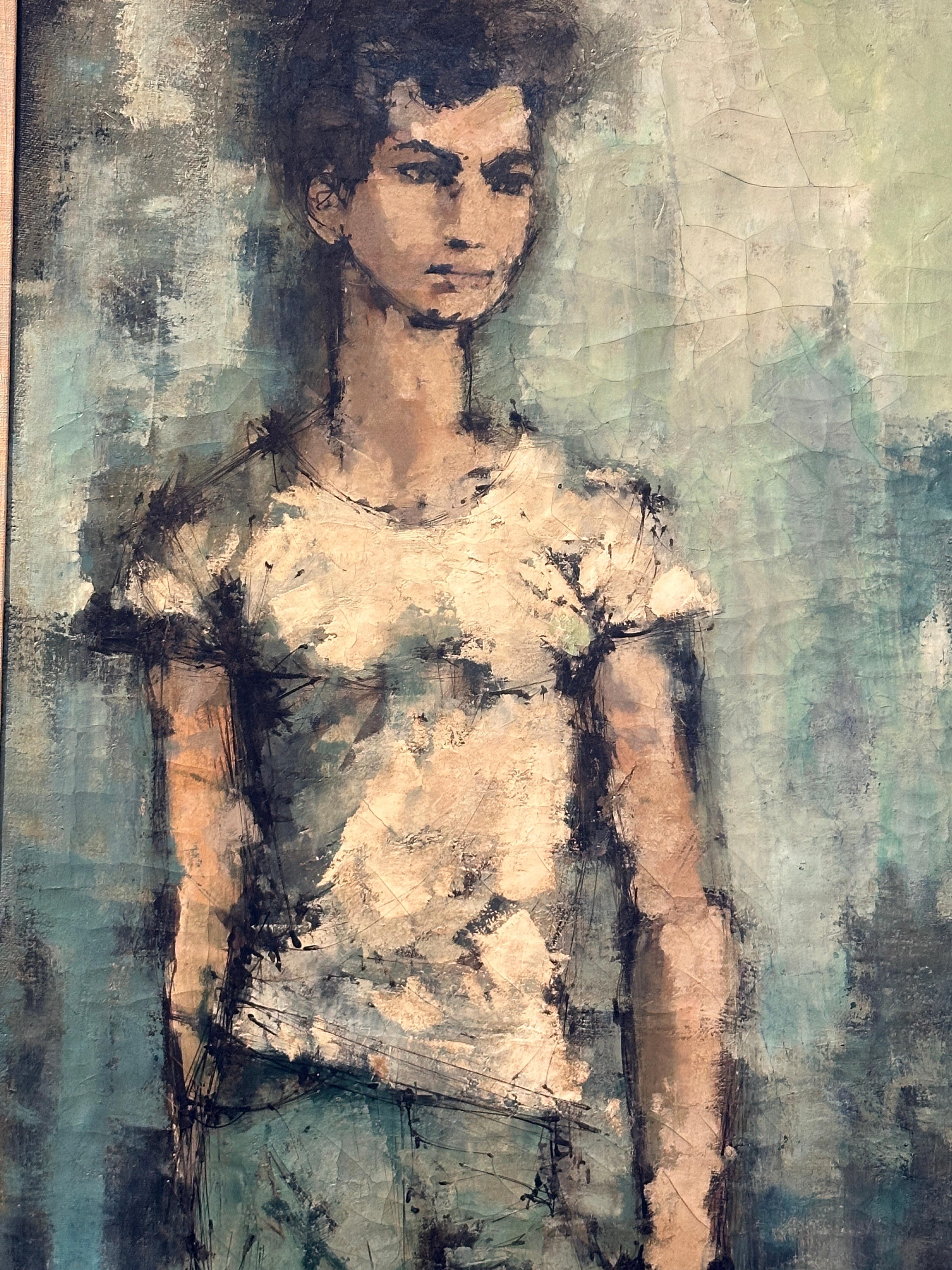 Signiertes Ölgemälde auf Leinwand, Porträt eines jungen Jungen (Expressionismus), Painting, von Unknown