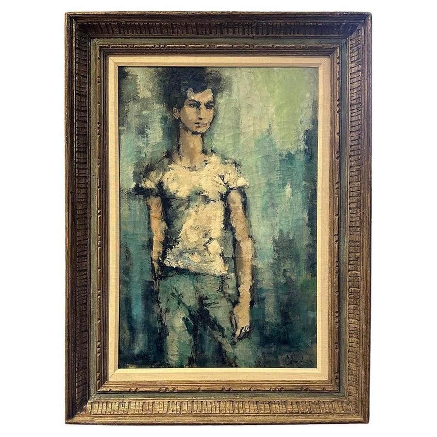 Unknown Figurative Painting – Signiertes Ölgemälde auf Leinwand, Porträt eines jungen Jungen