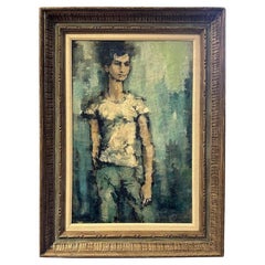 Vintage Elibly Signed Oil on Canvas Portrait of a Young Boy