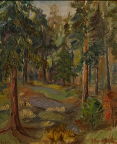Elisabeth Edberg - Skandinavisches Ölgemälde aus der Mitte des 20. Jahrhunderts, Ein Wald Stream
