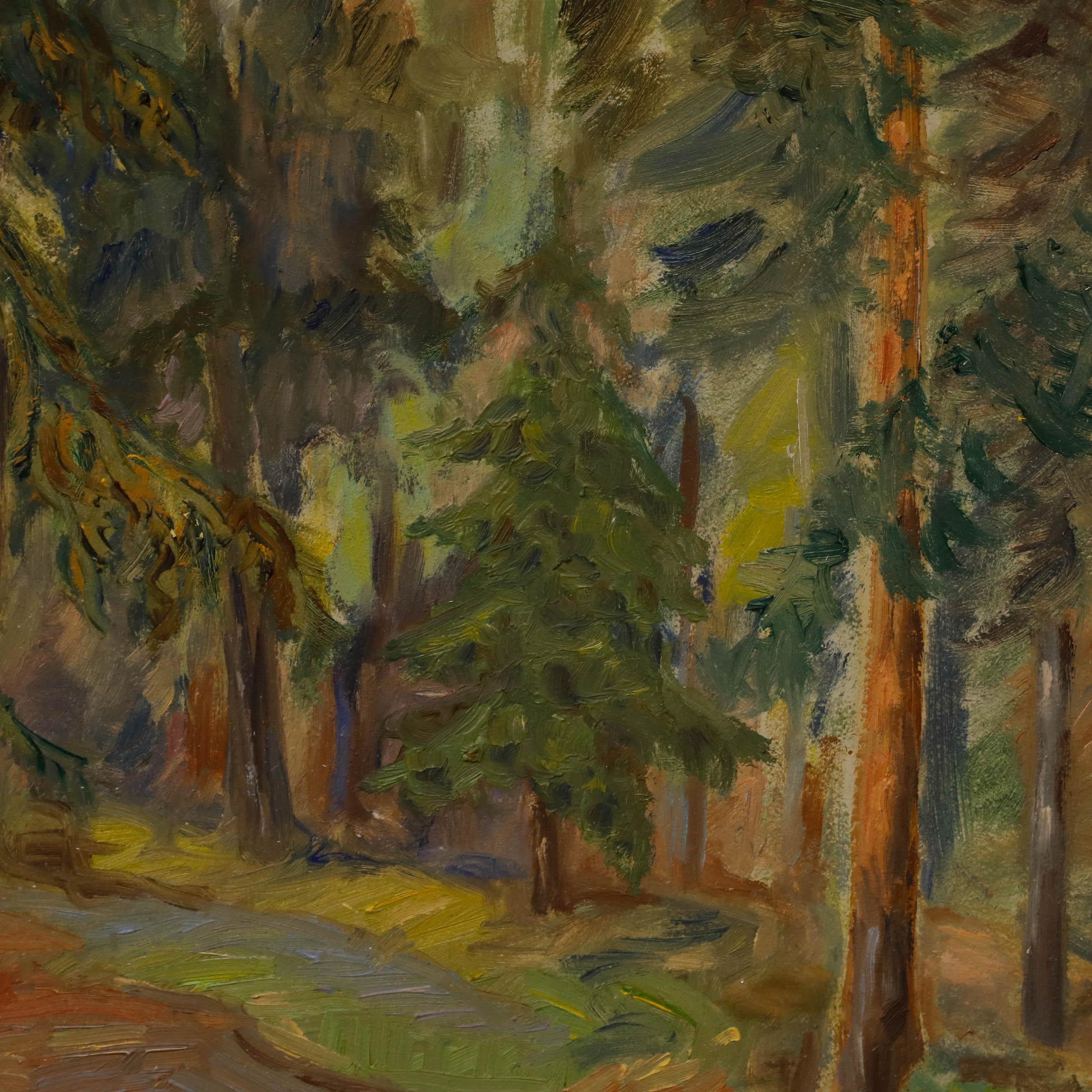 Landschaft in Öl. Signiert unten rechts und datiert '49. In einem vergoldeten Rahmen mit einem weißen Innenfenster. An Bord.