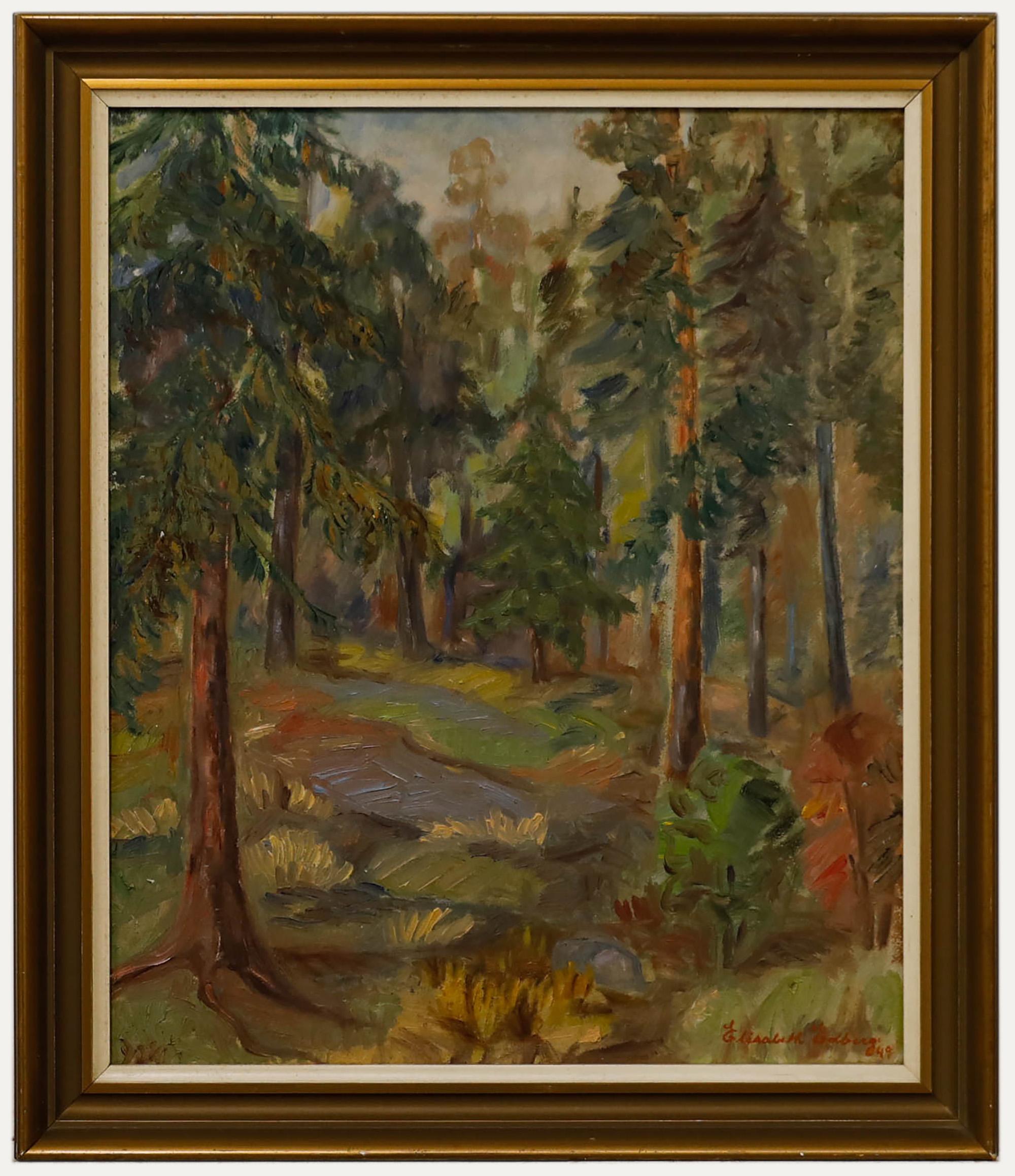 Elisabeth Edberg - Skandinavisches Ölgemälde aus der Mitte des 20. Jahrhunderts, Ein Wald Stream