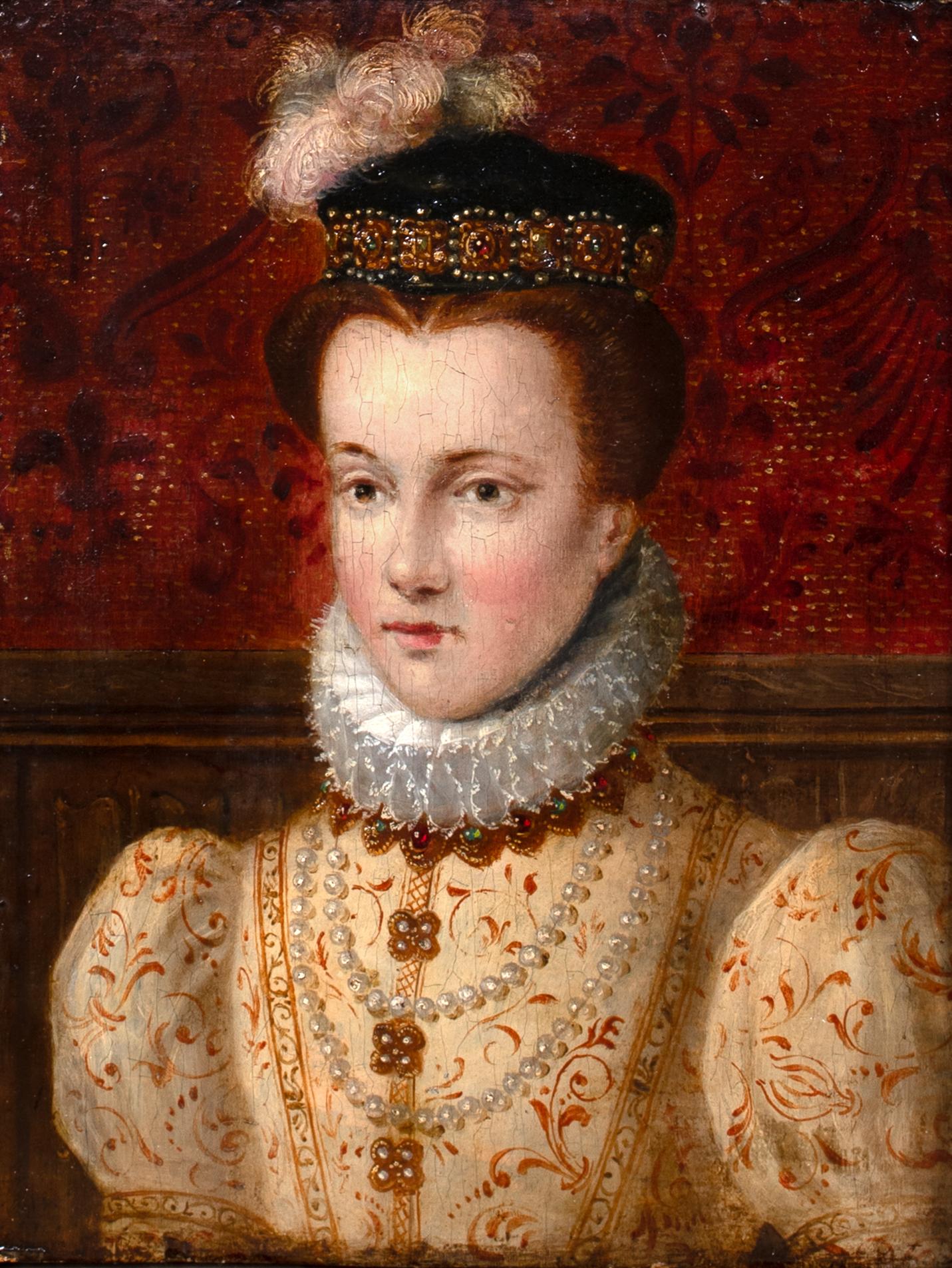 Elisabeth Of Austria, Queen Of France (1554-1592), 16th Century  Francois Clouet - Marron Portrait Painting par Unknown