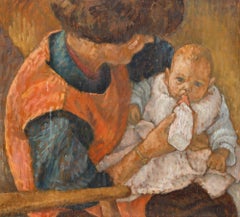Elizabeth Waterhouse - Framed 1964 Oil, Mother & Child: Baby Tessa Mellon