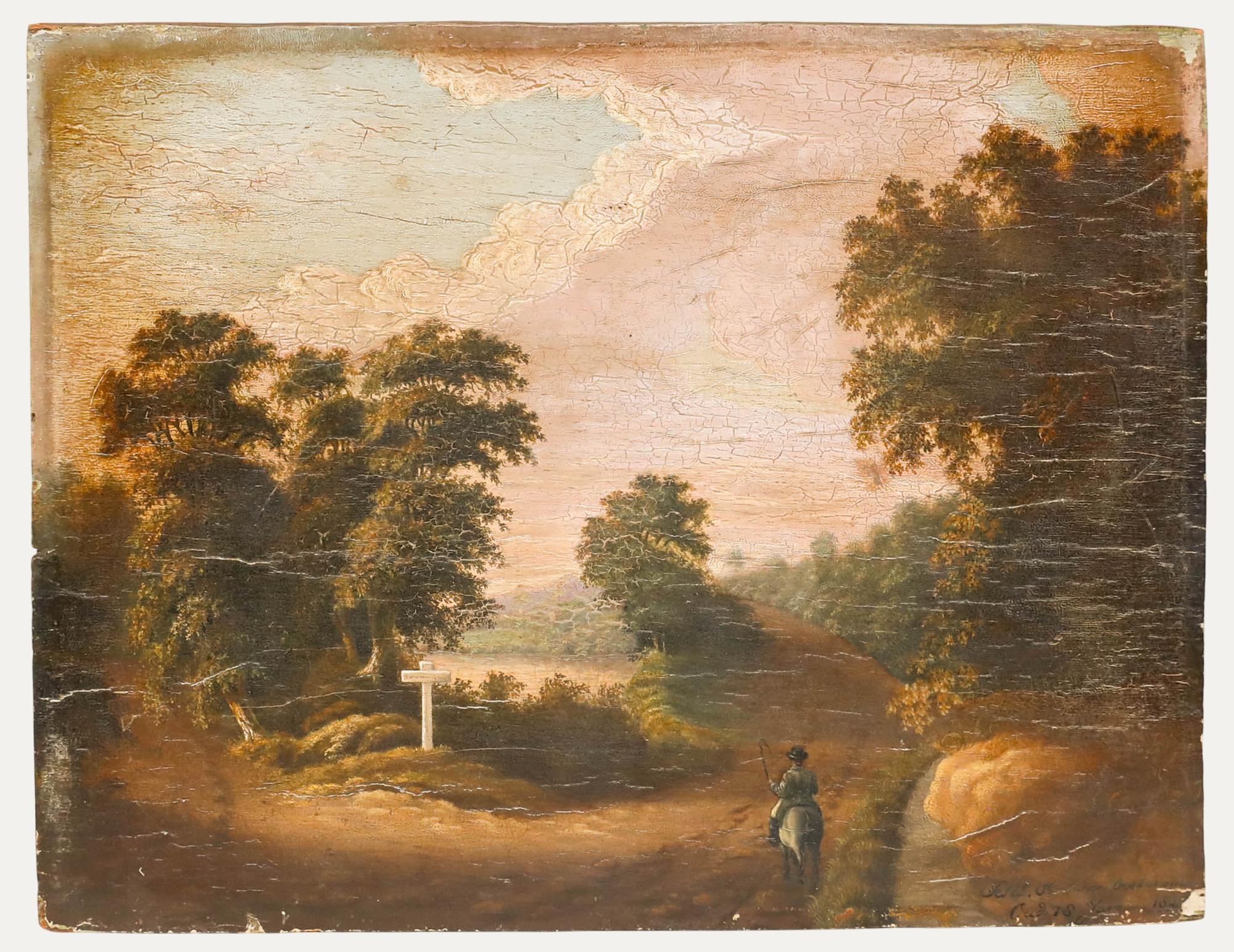Unknown Landscape Painting - Elly van Oostrom - For Restoration 19th Century Oil, A Fork in the Path