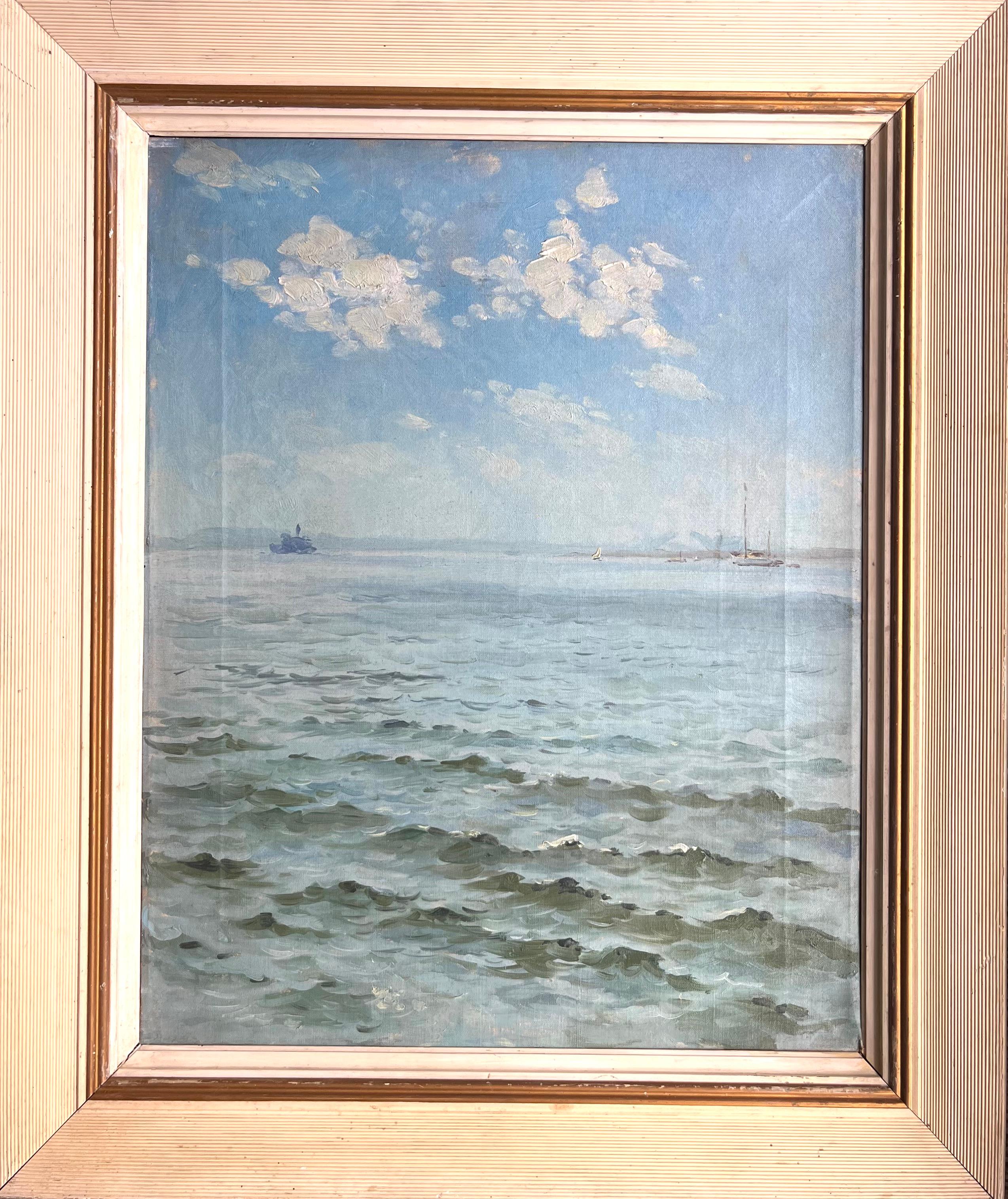 E M Cros

Blick auf die Großen Seen

Öl auf Leinwand 
48,6 x 38,2 cm (51 x 62 mit Rahmen)

Inschrift auf der Rückseite : EM Cros / Etats-Unis / Sur les Frans Lacs ; 1910
