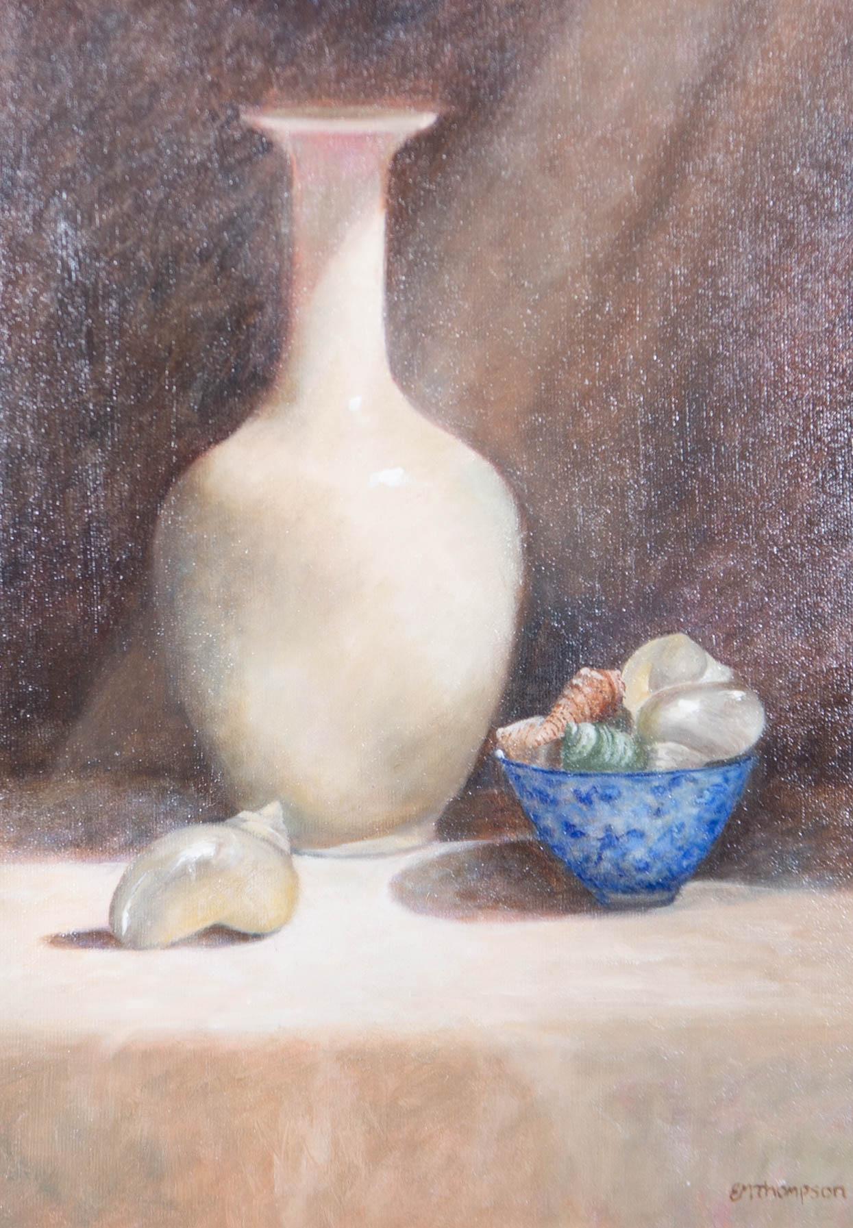 E.M. Thompson - Framed 20th Century Oil, Still Life with Sea Shells - Beige Still-Life Painting by Unknown
