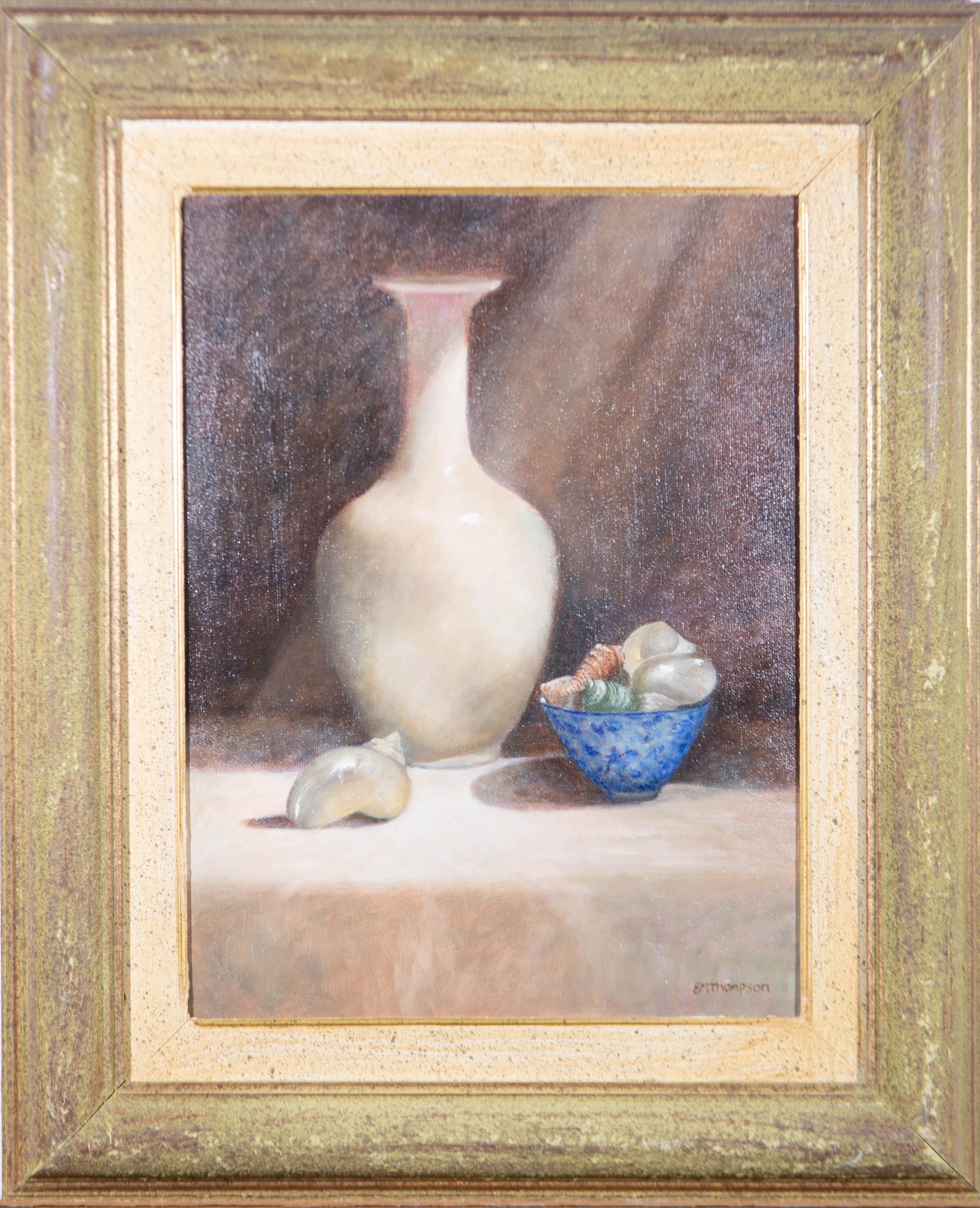 Unknown Still-Life Painting - E.M. Thompson - Framed 20th Century Oil, Still Life with Sea Shells