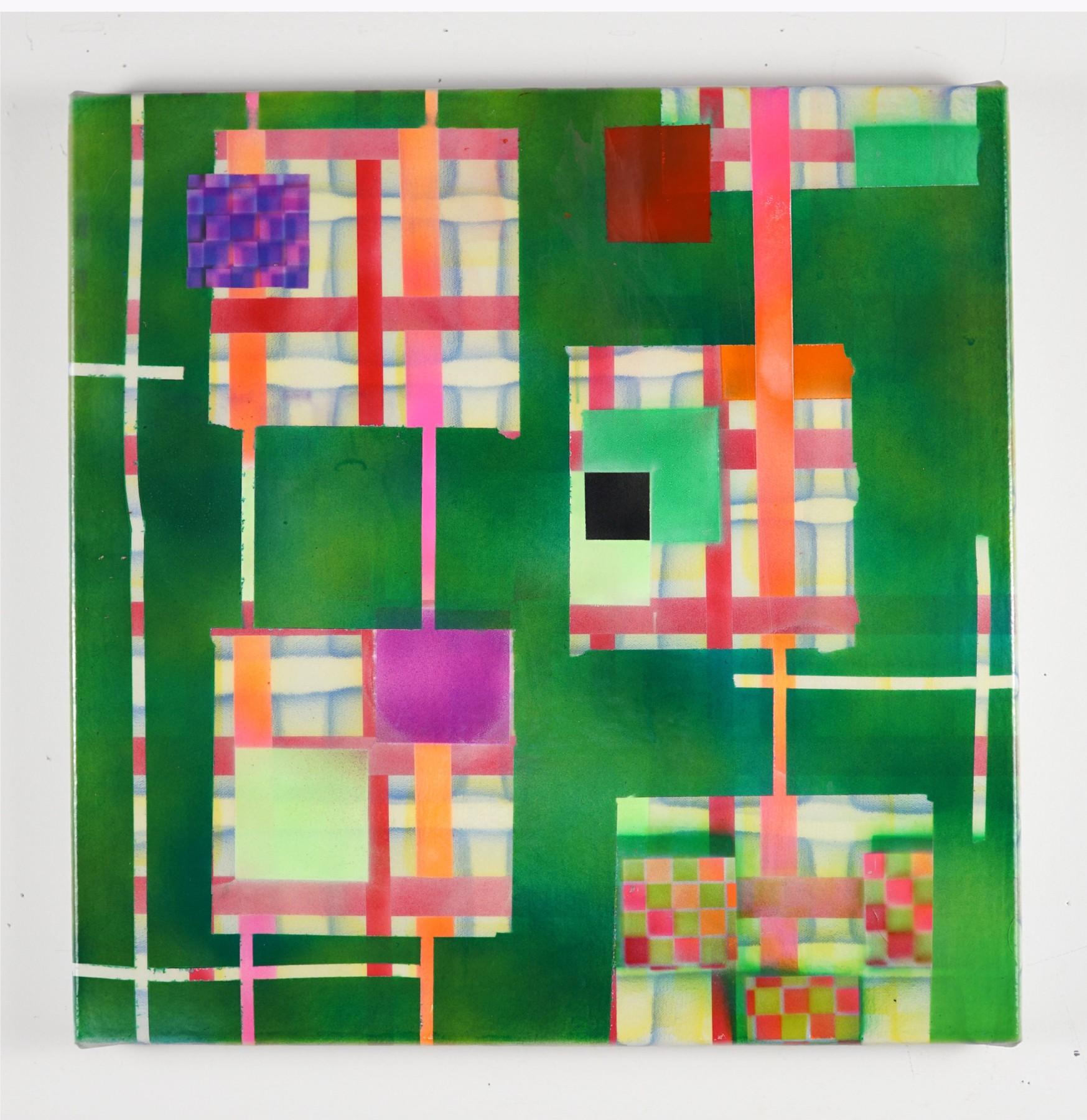 Unknown Abstract Painting – Smaragdstadt, Airbrush und Polymer auf Leinwand Gemälde von Alex Blau, 2022