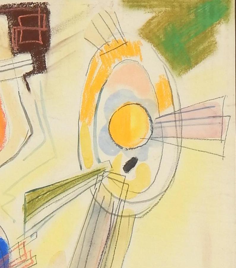 Hervorragendes abstraktes Aquarell von Emil Bisttram, signiert unten rechts. 
Gemälde misst: 20 x 15 Zoll. Rahmengröße: 27 3/4 