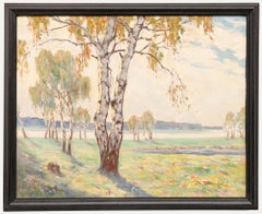 Emil Block (1884-1966) - Huile du milieu du XIXe siècle, Bouleaux au soleil du matin
