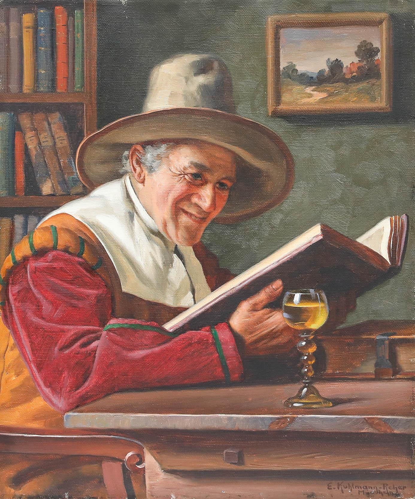 Emil Kuhlmann-Reher (1886-1957) - Olio tedesco della metà del XX secolo, Uomo con libro - Painting di Unknown