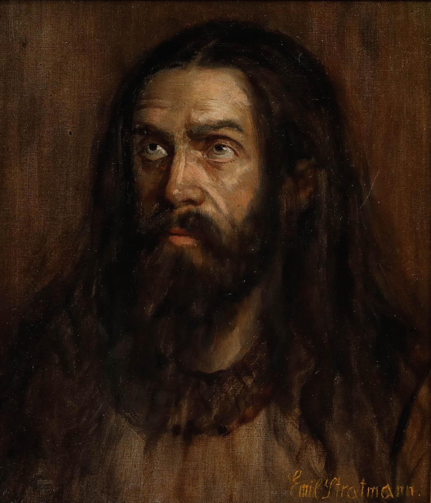 Emil Stratmann (1890-1974) - Huile encadrée, Portrait d'un homme humble - Painting de Unknown