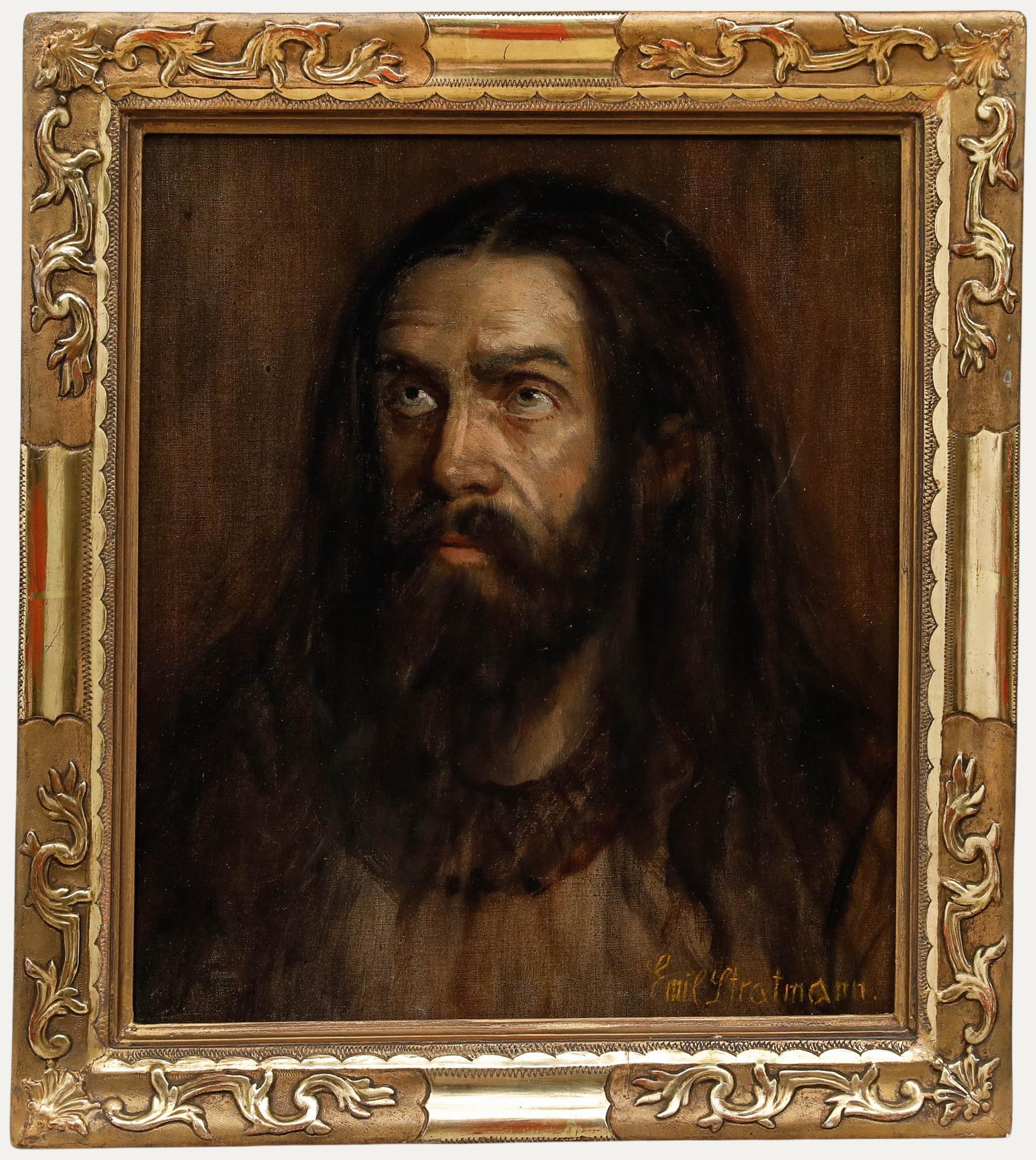 Portrait Painting Unknown - Emil Stratmann (1890-1974) - Huile encadrée, Portrait d'un homme humble