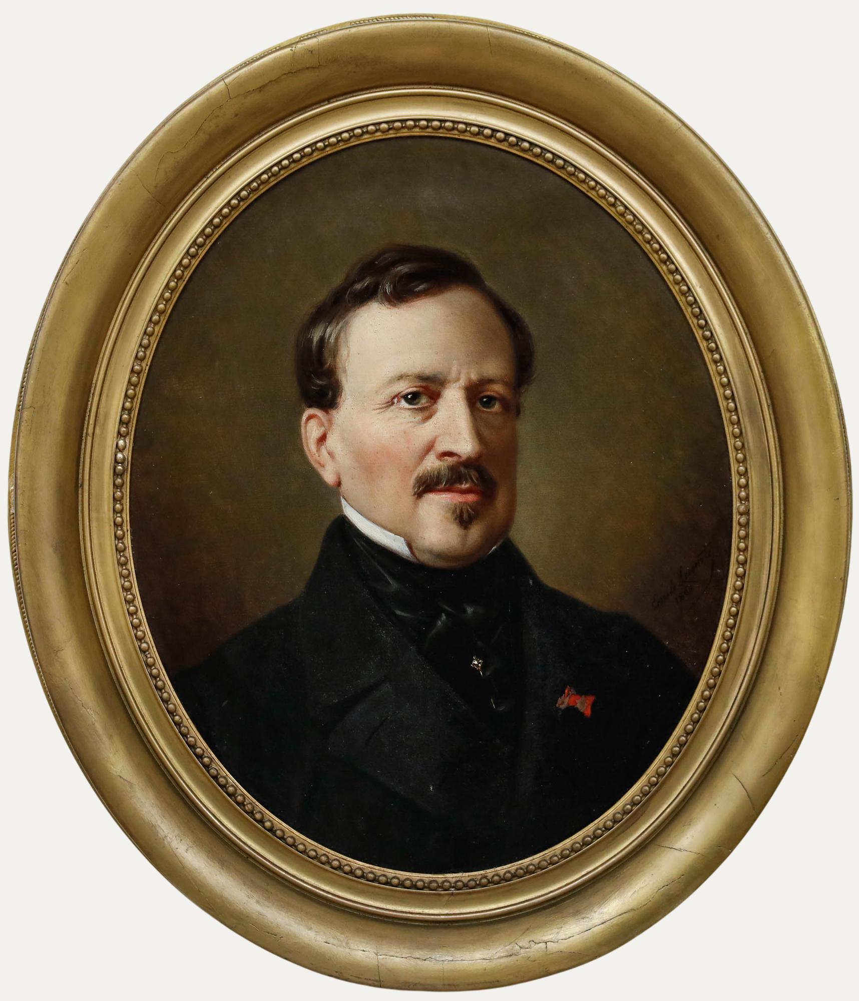 Unknown Portrait Painting - Emile Charles H. Lecomte-Vernet (1821-1900) - Fine 1860 Oil, A Refined Gentleman